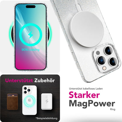 NALIA Glitzerhülle für iPhone 16 Pro Max – MagSafe kompatibel & Funkelnd – STARLITE (Klares Hybrid-Case mit Silikon-Rahmen & Anti-Gelb Rückseite) – Marke aus Berlin