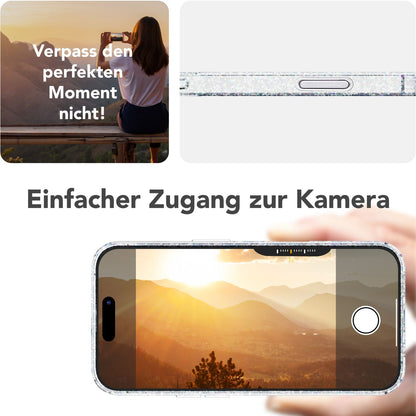 NALIA Glitzerhülle für iPhone 16 Pro Max – MagSafe kompatibel & Funkelnd – STARLITE (Klares Hybrid-Case mit Silikon-Rahmen & Anti-Gelb Rückseite) – Marke aus Berlin