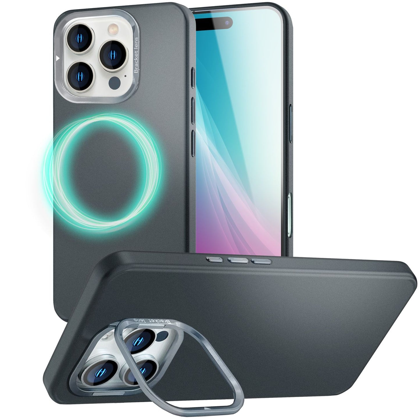 NALIA Magnet Hardcase für iPhone 16 Pro – Faltbarer Kamera-Stand – OVERLAND (Schutzhülle Matt & MagSafe Kompatibel) – Marke aus Berlin
