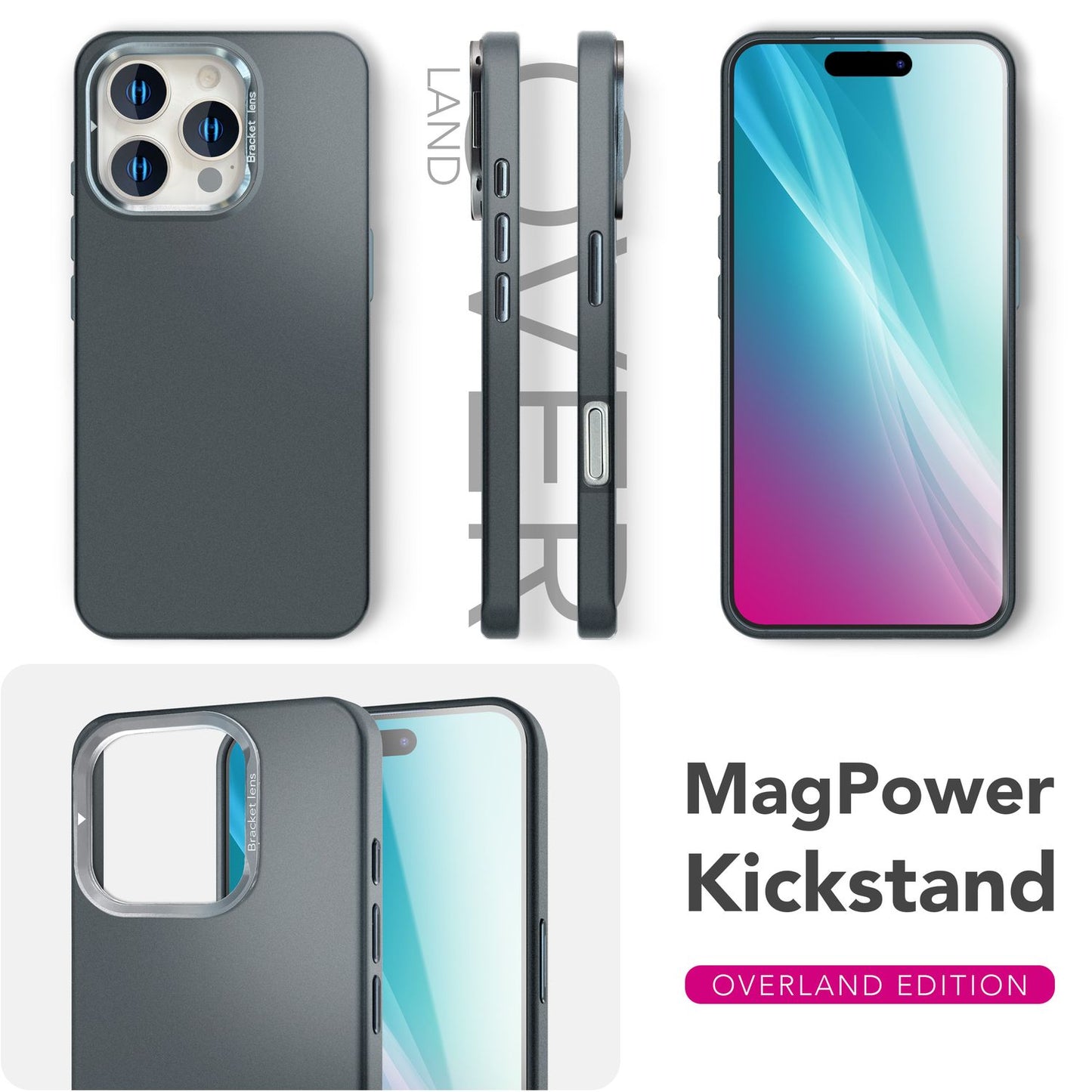 NALIA Magnet Hardcase für iPhone 16 Pro – Faltbarer Kamera-Stand – OVERLAND (Schutzhülle Matt & MagSafe Kompatibel) – Marke aus Berlin
