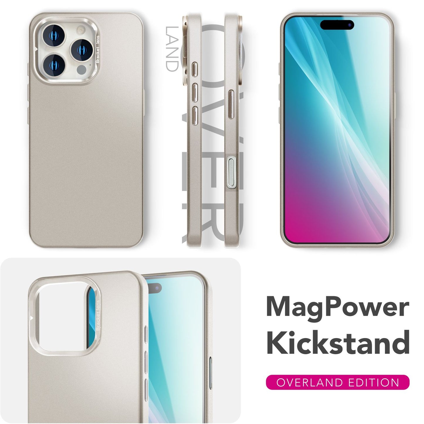 NALIA Magnet Hardcase für iPhone 16 Pro – Faltbarer Kamera-Stand – OVERLAND (Schutzhülle Matt & MagSafe Kompatibel) – Marke aus Berlin