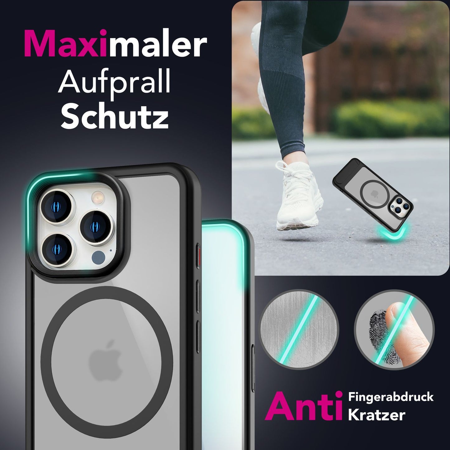 NALIA Magnet-Case für iPhone 16 Pro – Klappständer & Kameraschutz – TRITON (Matt-Transparent & Hybrid-Schutz) – Marke aus Berlin