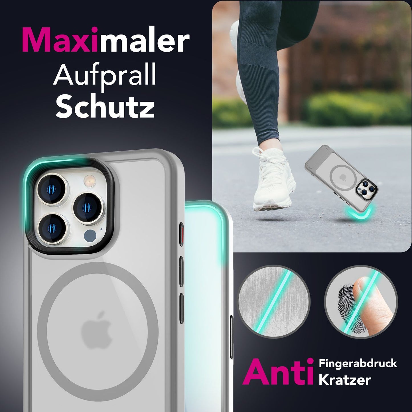 NALIA Magnet-Case für iPhone 16 Pro Max – Klappständer & Kameraschutz – TRITON (Matt-Transparent & Hybrid-Schutz) – Marke aus Berlin