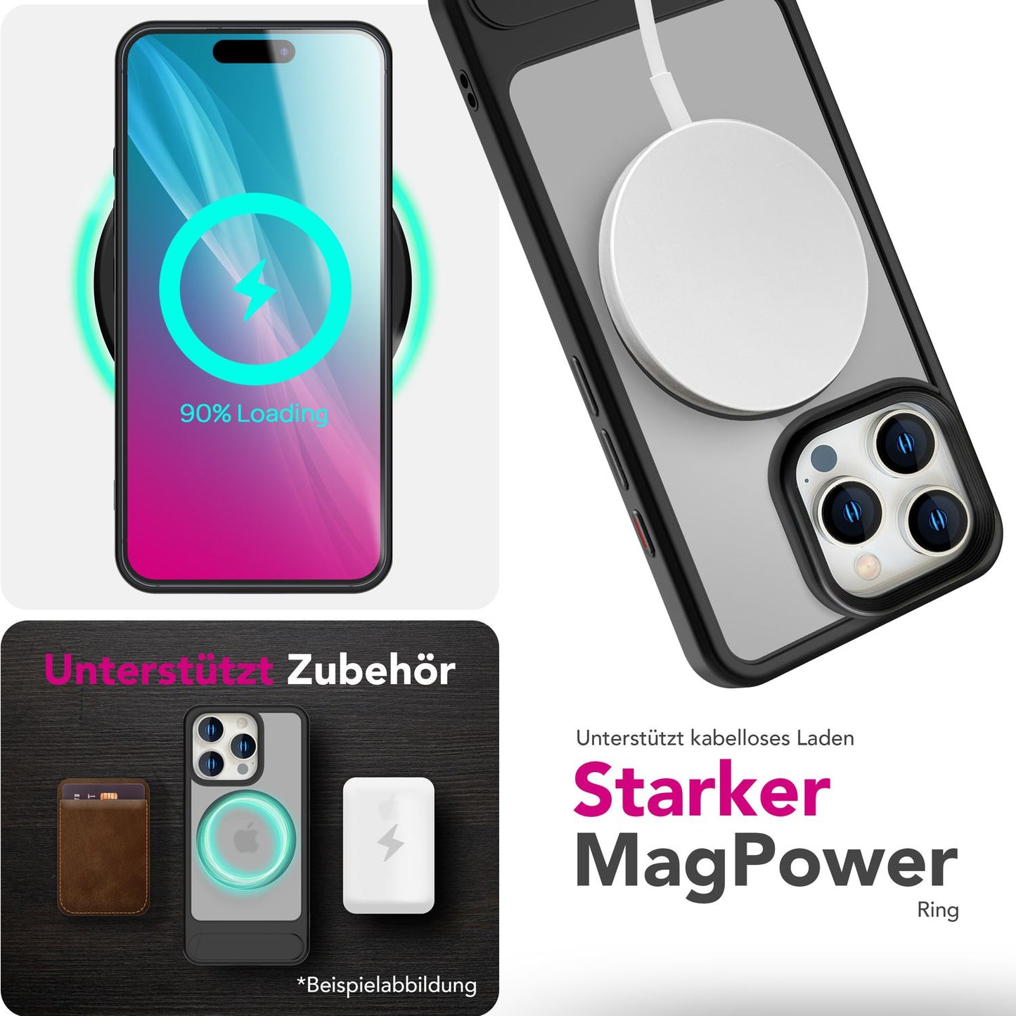 NALIA Magnet-Case für iPhone 16 Pro Max – Klappständer & Kameraschutz – TRITON (Matt-Transparent & Hybrid-Schutz) – Marke aus Berlin