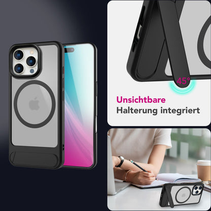 NALIA Magnet-Case für iPhone 16 Pro Max – Klappständer & Kameraschutz – TRITON (Matt-Transparent & Hybrid-Schutz) – Marke aus Berlin