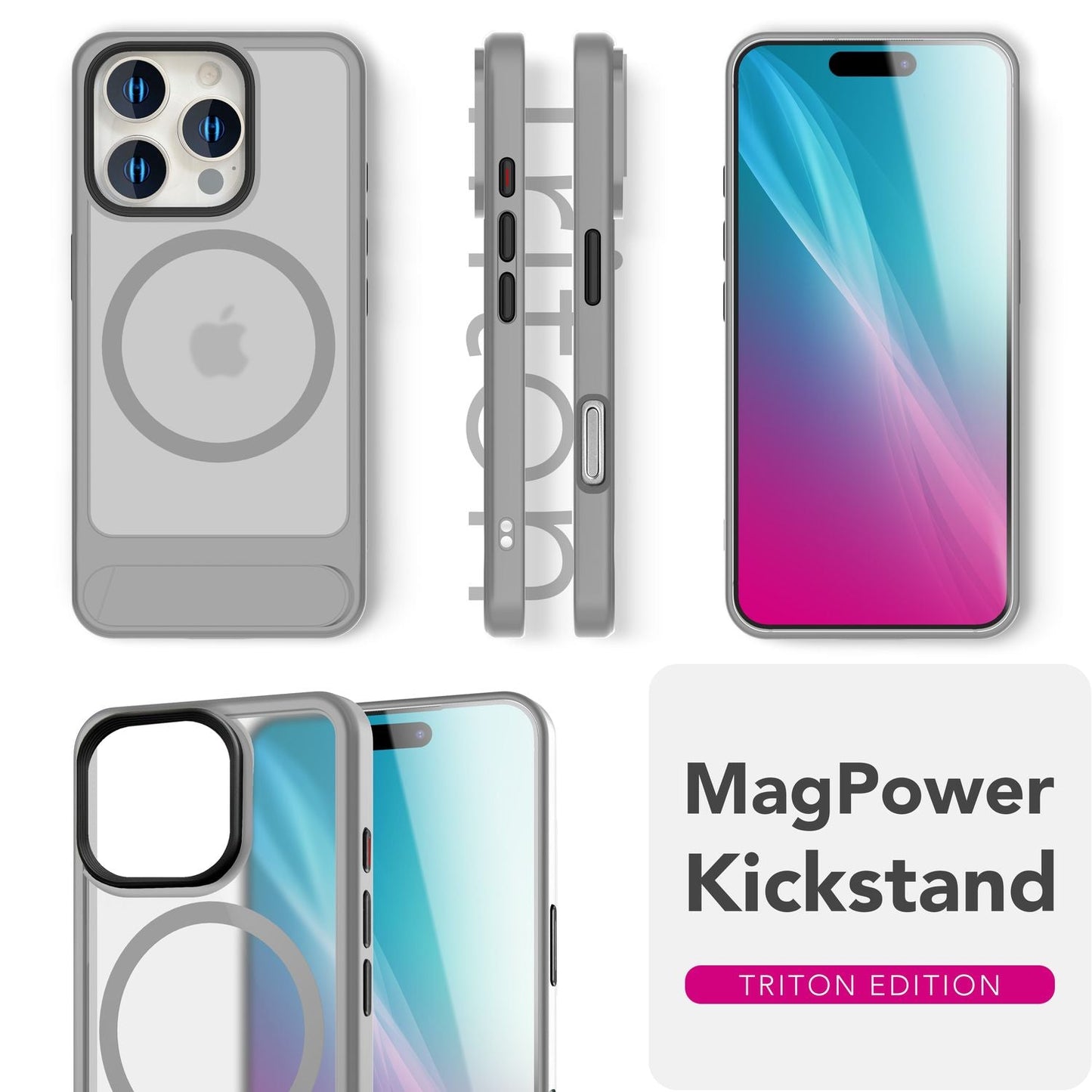 NALIA Magnet-Case für iPhone 16 Pro Max – Klappständer & Kameraschutz – TRITON (Matt-Transparent & Hybrid-Schutz) – Marke aus Berlin
