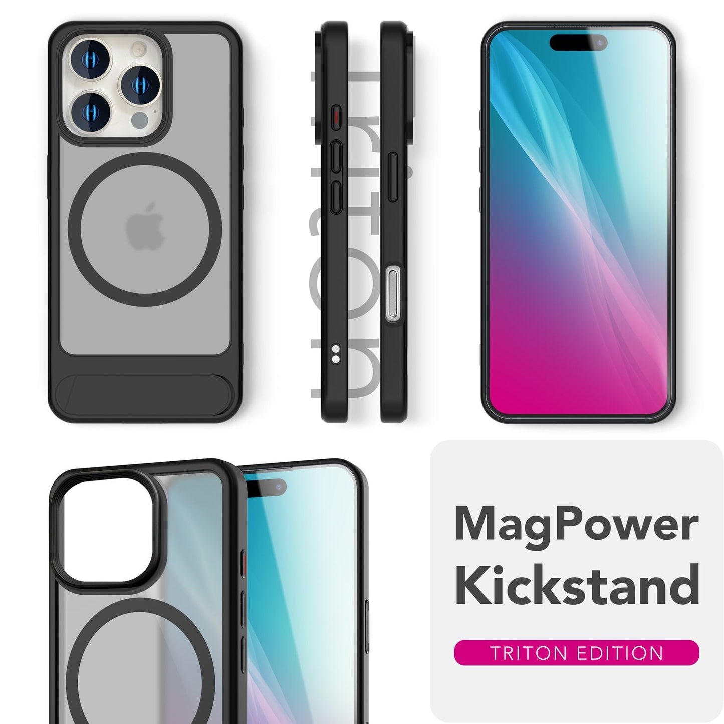NALIA Magnet-Case für iPhone 16 Pro Max – Klappständer & Kameraschutz – TRITON (Matt-Transparent & Hybrid-Schutz) – Marke aus Berlin
