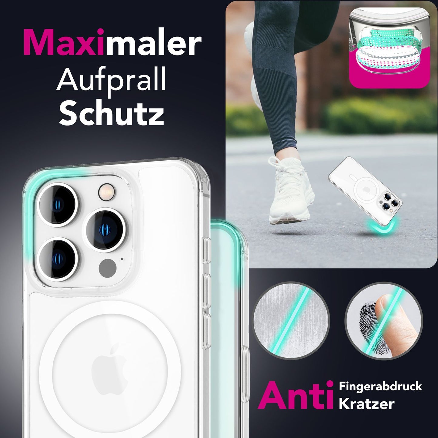 NALIA Magnet Hülle für iPhone 16 Pro Max – MagSafe kompatibel & Camera Control Schutz (Touch-fähig) – STRIVE (Hardcase Rückseite & Silikon-Rahmen) – Marke aus Berlin