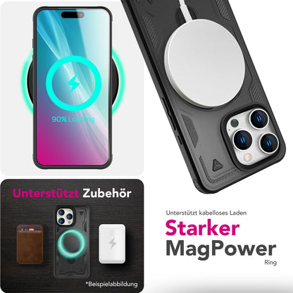 NALIA Magnetische Panzerhülle für iPhone 16 Pro – Ring-Halterung 360° & MagSafe kompatibel – STORMGUARD (Outdoor Case) – Marke aus Berlin