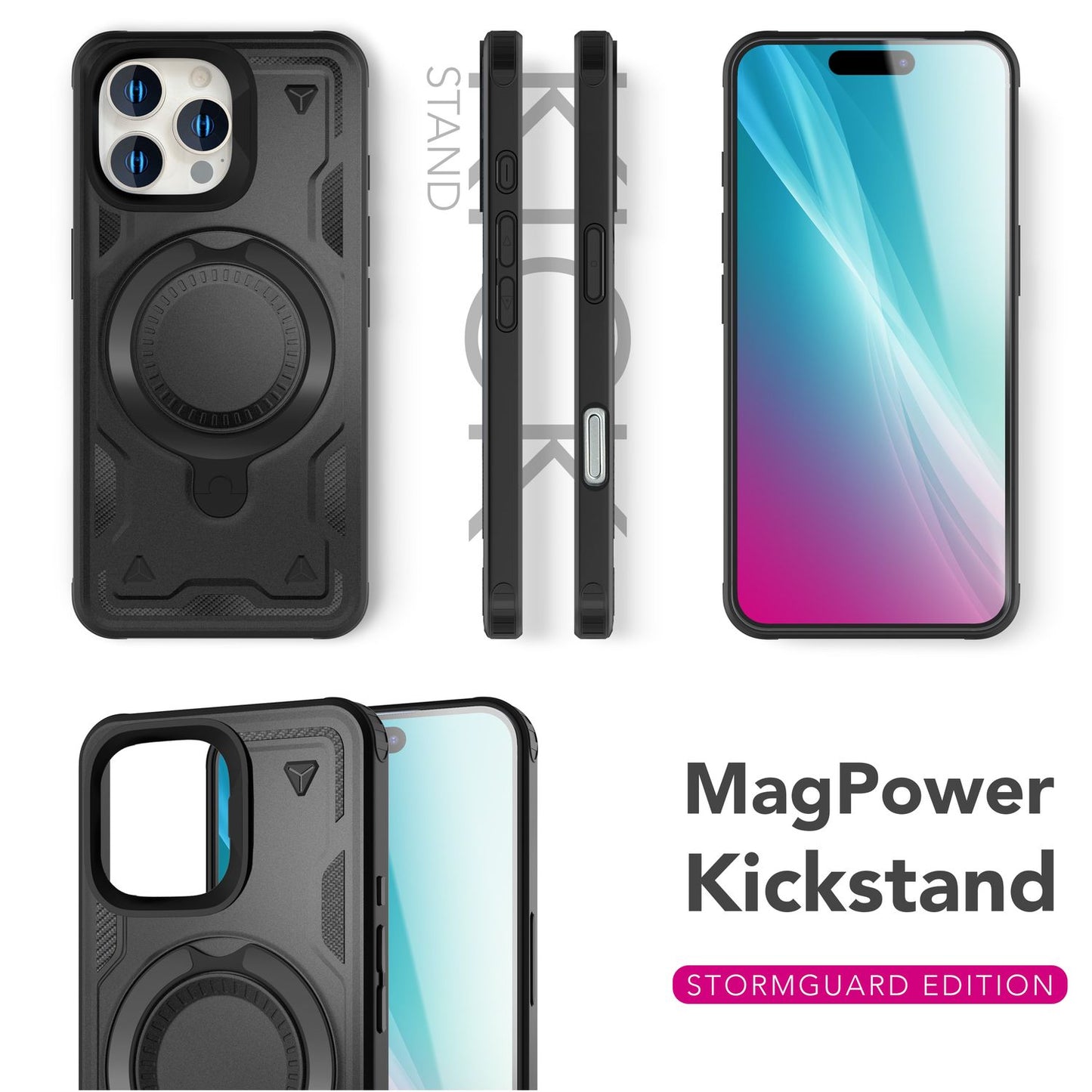 NALIA Magnetische Panzerhülle für iPhone 16 Pro – Ring-Halterung 360° & MagSafe kompatibel – STORMGUARD (Outdoor Case) – Marke aus Berlin
