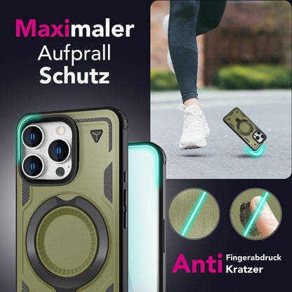 NALIA Magnetische Panzerhülle für iPhone 16 Pro – Ring-Halterung 360° & MagSafe kompatibel – STORMGUARD (Outdoor Case) – Marke aus Berlin