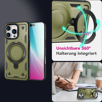 NALIA Magnetische Panzerhülle für iPhone 16 Pro – Ring-Halterung 360° & MagSafe kompatibel – STORMGUARD (Outdoor Case) – Marke aus Berlin