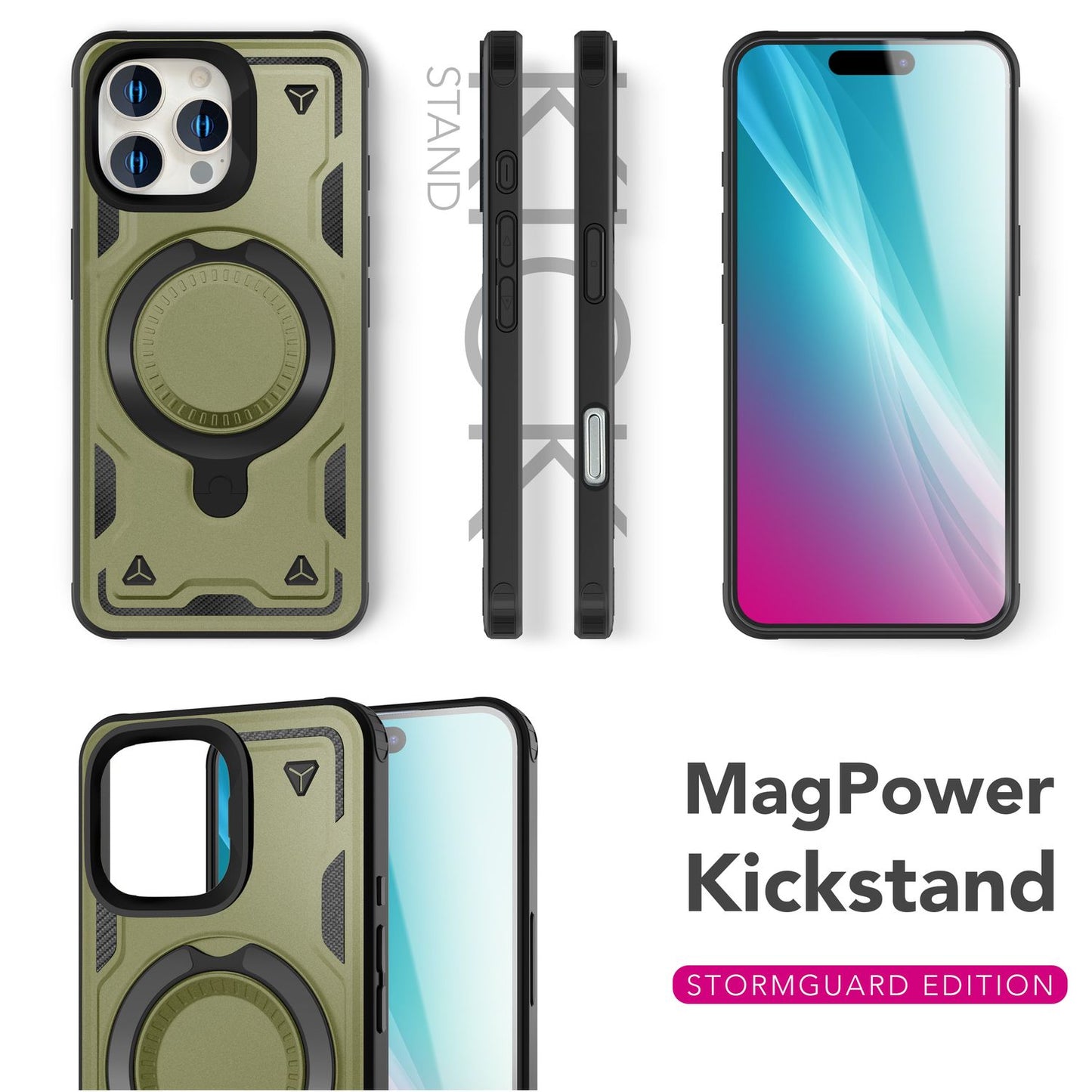 NALIA Magnetische Panzerhülle für iPhone 16 Pro – Ring-Halterung 360° & MagSafe kompatibel – STORMGUARD (Outdoor Case) – Marke aus Berlin