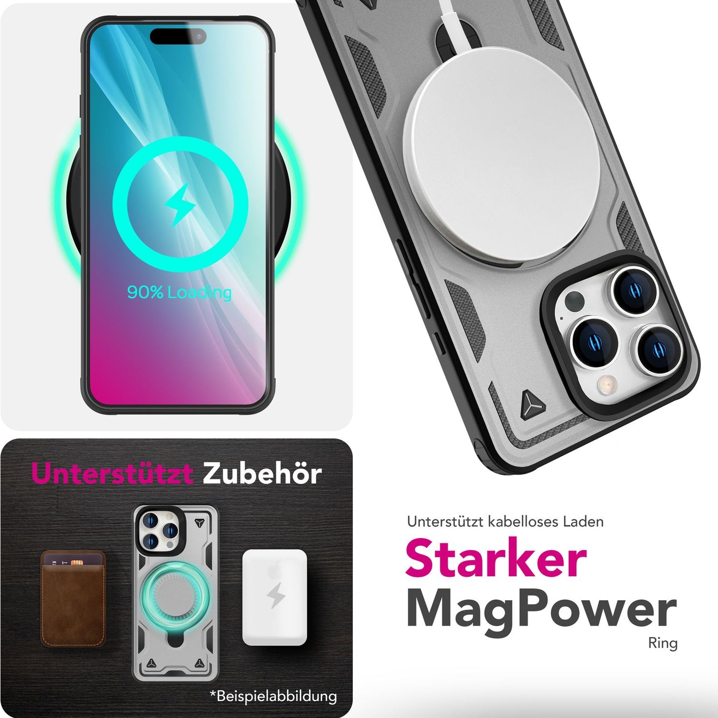 NALIA Magnetische Panzerhülle für iPhone 16 Pro – Ring-Halterung 360° & MagSafe kompatibel – STORMGUARD (Outdoor Case) – Marke aus Berlin