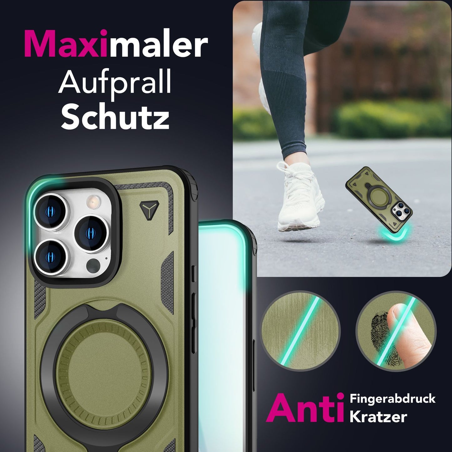 NALIA Magnetische Panzerhülle für iPhone 16 Pro Max – Ring-Halterung 360° & MagSafe kompatibel – STORMGUARD (Outdoor Case) – Marke aus Berlin