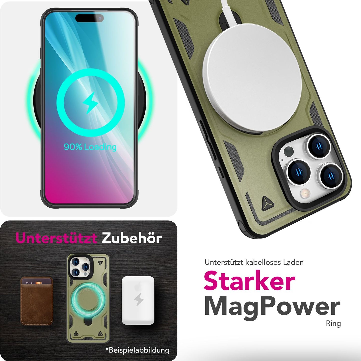 NALIA Magnetische Panzerhülle für iPhone 16 Pro Max – Ring-Halterung 360° & MagSafe kompatibel – STORMGUARD (Outdoor Case) – Marke aus Berlin