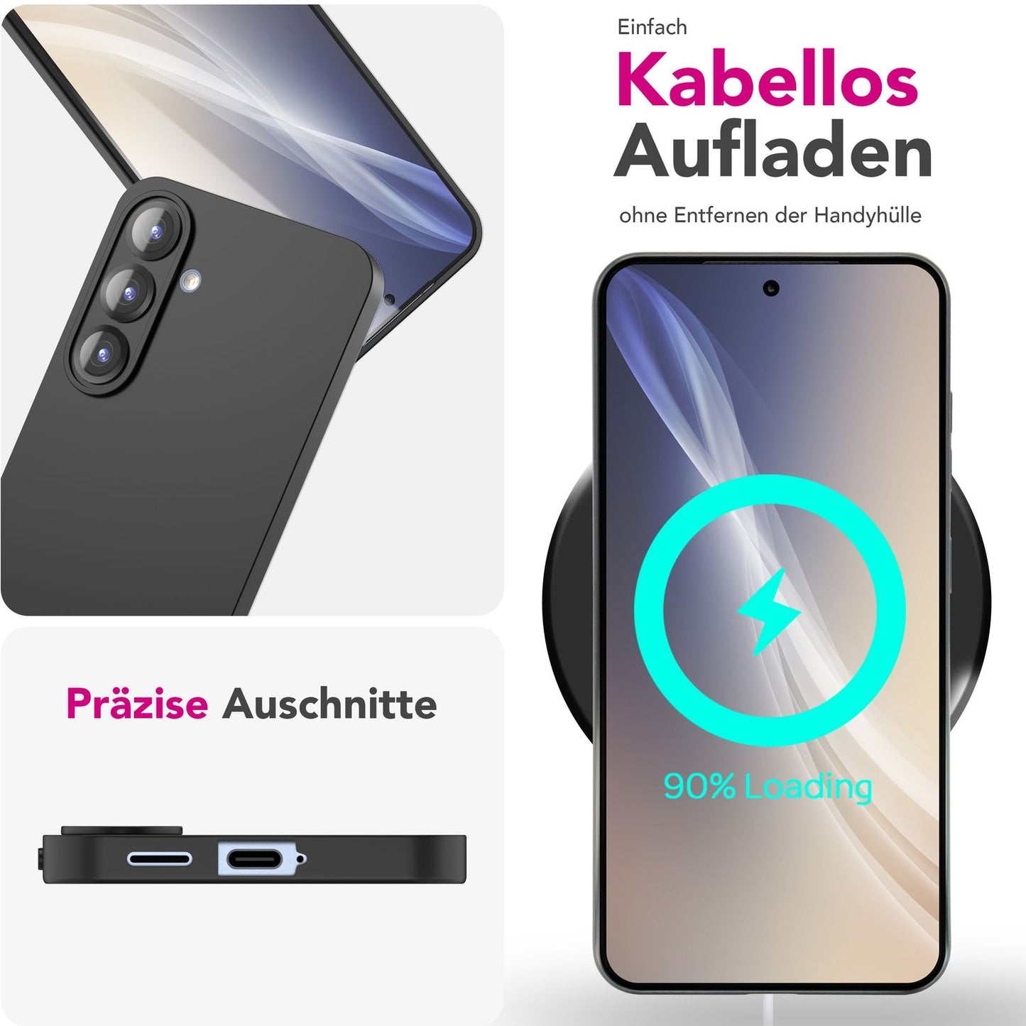 NALIA Matte Silikonhülle für Samsung Galaxy S25 Plus – Slim, Schwarz & Rutschfest – STRIDER (Soft Case, Kameraschutz & Stoßfest) – Marke aus Berlin