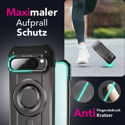 NALIA Magnetische Panzerhülle für Google Pixel 9 Pro XL – MagSafe kompatibel & Kamera-Stand – GRANITE (Outdoor Schutzhülle Stoßfest) – Marke aus Berlin