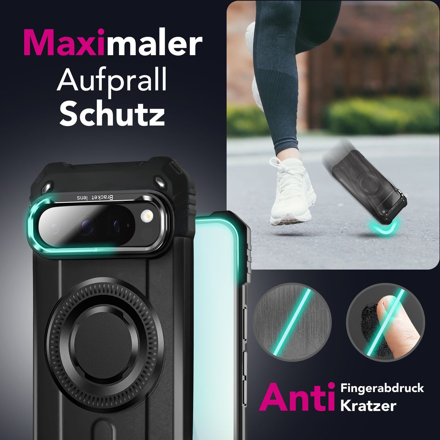 NALIA Magnetische Panzerhülle für Google Pixel 9 Pro XL – MagSafe kompatibel & Kamera-Stand – GRANITE (Outdoor Schutzhülle Stoßfest) – Marke aus Berlin