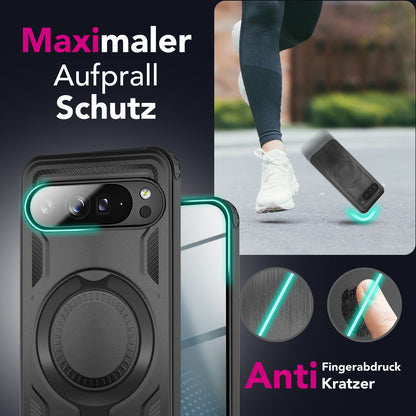 NALIA Magnetische Panzerhülle für Google Pixel 9 Pro XL – Ring-Halterung 360° & MagSafe kompatibel – STORMGUARD (Outdoor Case) – Marke aus Berlin