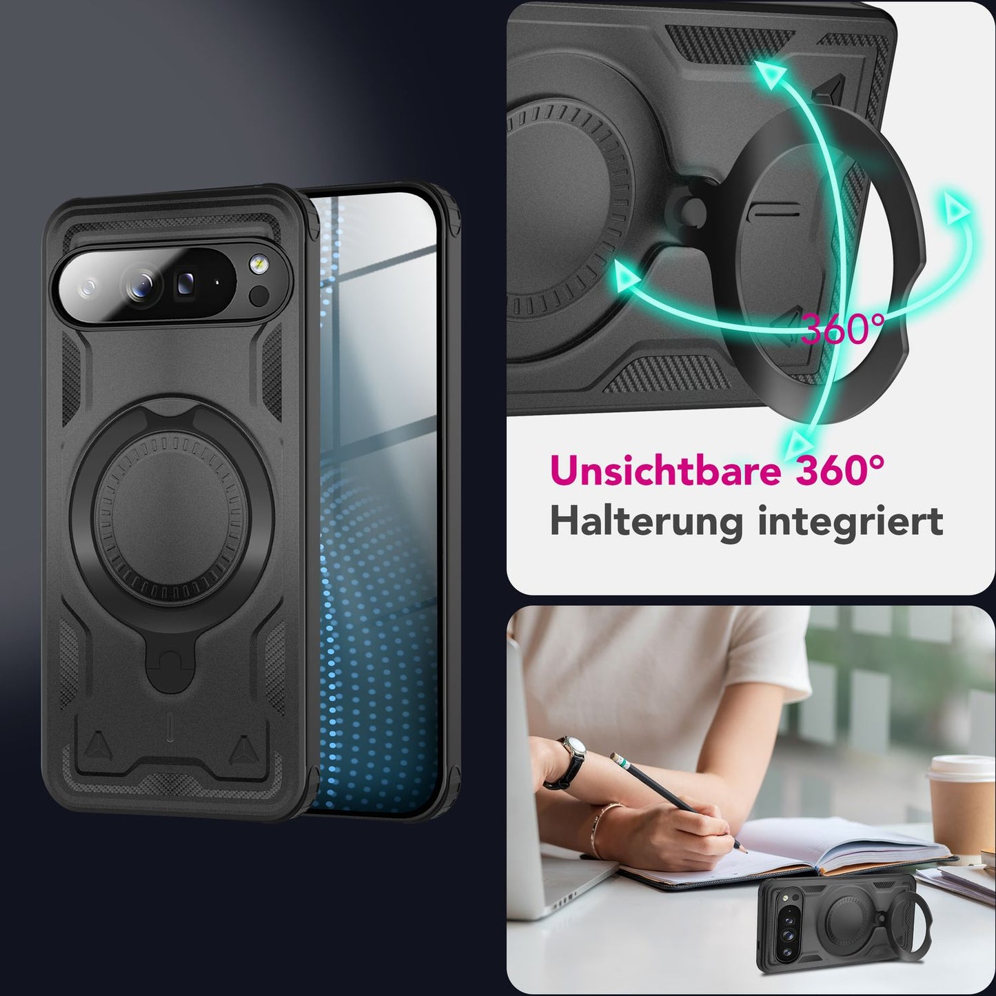 NALIA Magnetische Panzerhülle für Google Pixel 9 Pro XL – Ring-Halterung 360° & MagSafe kompatibel – STORMGUARD (Outdoor Case) – Marke aus Berlin