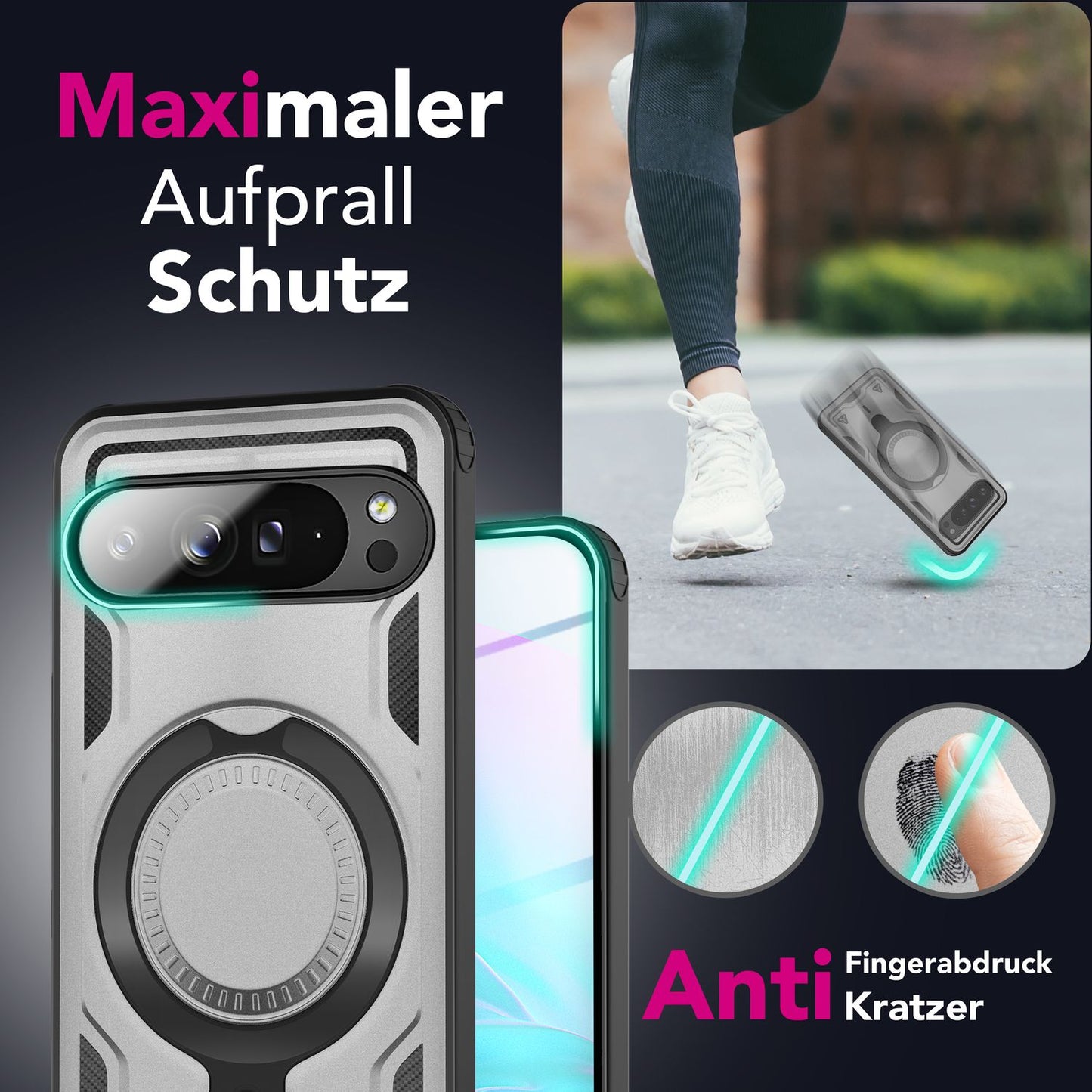 NALIA Magnetische Panzerhülle für Google Pixel 9 Pro XL – Ring-Halterung 360° & MagSafe kompatibel – STORMGUARD (Outdoor Case) – Marke aus Berlin