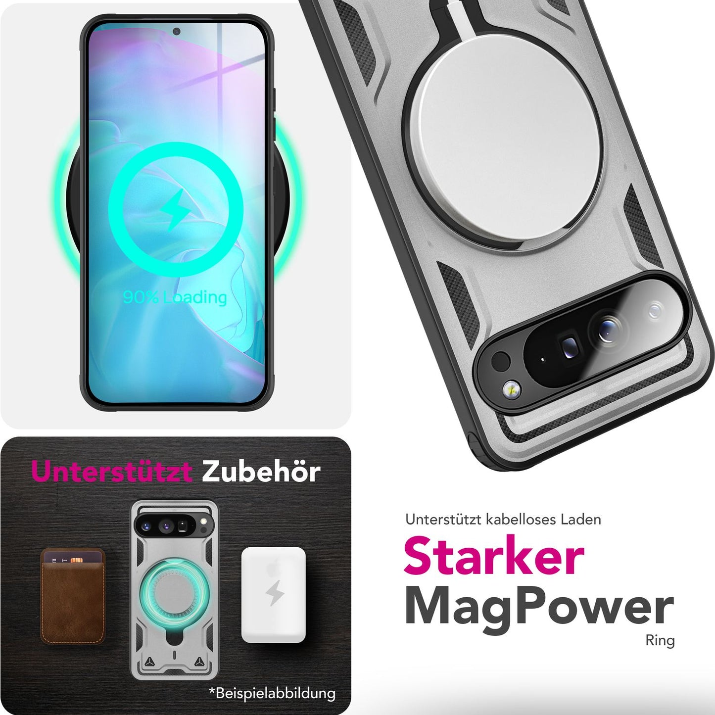NALIA Magnetische Panzerhülle für Google Pixel 9 Pro XL – Ring-Halterung 360° & MagSafe kompatibel – STORMGUARD (Outdoor Case) – Marke aus Berlin