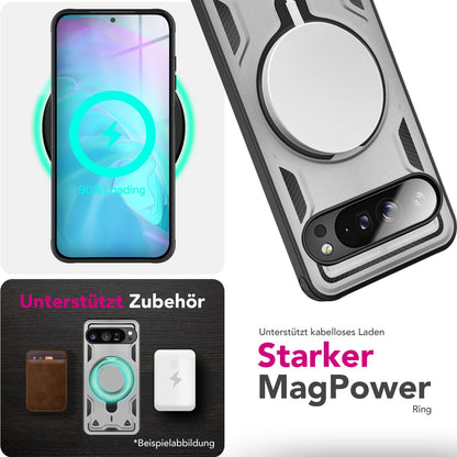 NALIA Magnetische Panzerhülle für Google Pixel 9 Pro XL – Ring-Halterung 360° & MagSafe kompatibel – STORMGUARD (Outdoor Case) – Marke aus Berlin