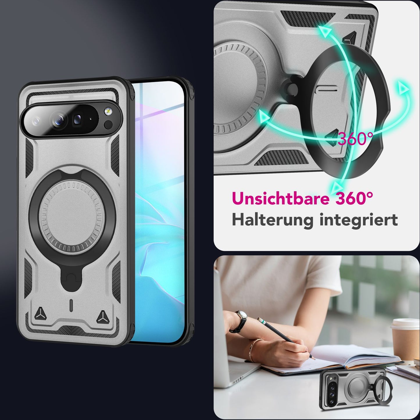 NALIA Magnetische Panzerhülle für Google Pixel 9 Pro XL – Ring-Halterung 360° & MagSafe kompatibel – STORMGUARD (Outdoor Case) – Marke aus Berlin