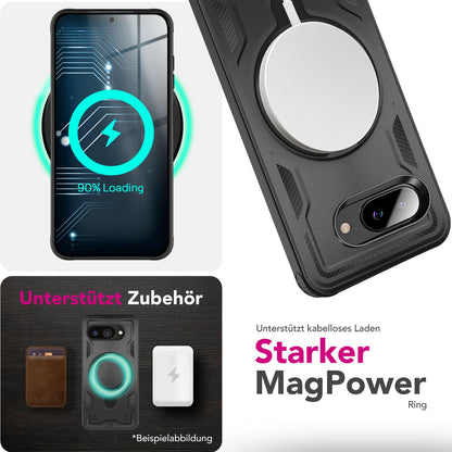 NALIA Magnetische Panzerhülle für Google Pixel 9a – Ring-Halterung 360° & MagSafe kompatibel – STORMGUARD (Outdoor Case) – Marke aus Berlin