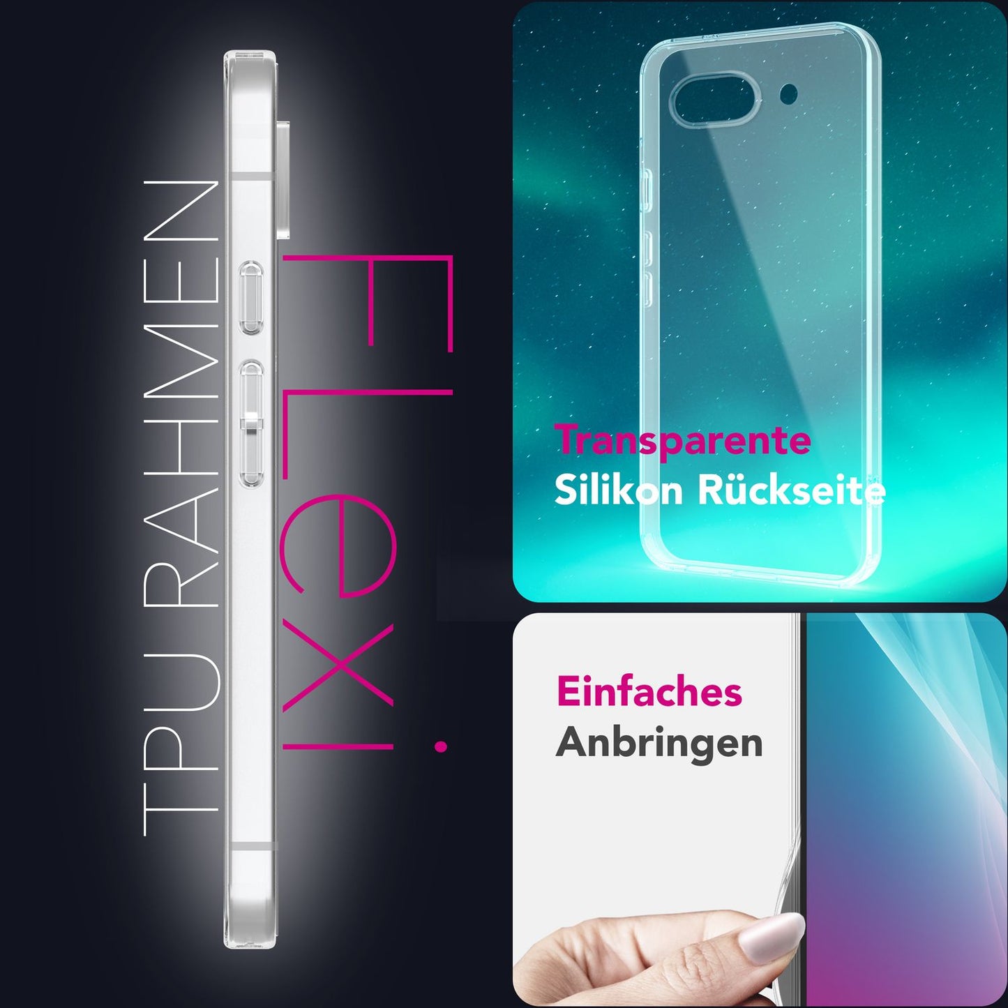 NALIA Transparente Silikonhülle für Google Pixel 9a – Anti-Gelb & Rutschfest – GLAZE (Handyhülle Kristallklar, Schlank & Stoßfest) – Marke aus Berlin