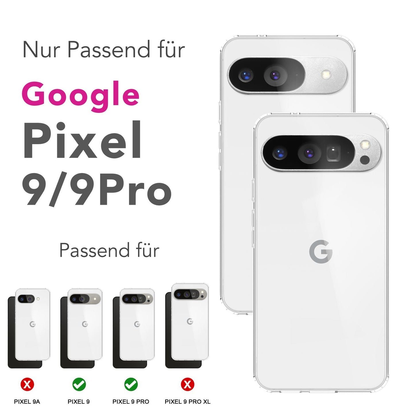 NALIA Transparente Silikonhülle für Google Pixel 9 – Anti-Gelb & Rutschfest – GLAZE (Handyhülle Kristallklar, Schlank & Stoßfest) – Marke aus Berlin