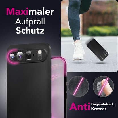 NALIA Matte Silikonhülle für Google Pixel 9 Pro XL – Slim, Schwarz & Rutschfest – STRIDER (Soft Case, Kameraschutz & Stoßfest) – Marke aus Berlin