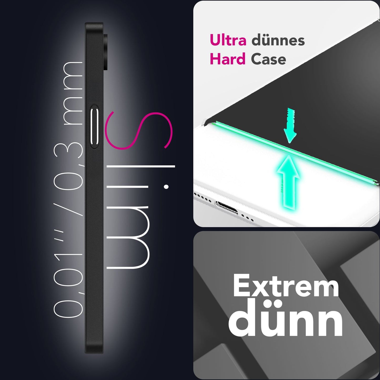 NALIA Ultra Slim Hardcase für iPhone 16e / 17e – Matt & 0.3mm Dünn – PHANTOM (Hauchdünnes Cover & Kamera-Vollschutz) – Marke aus Berlin