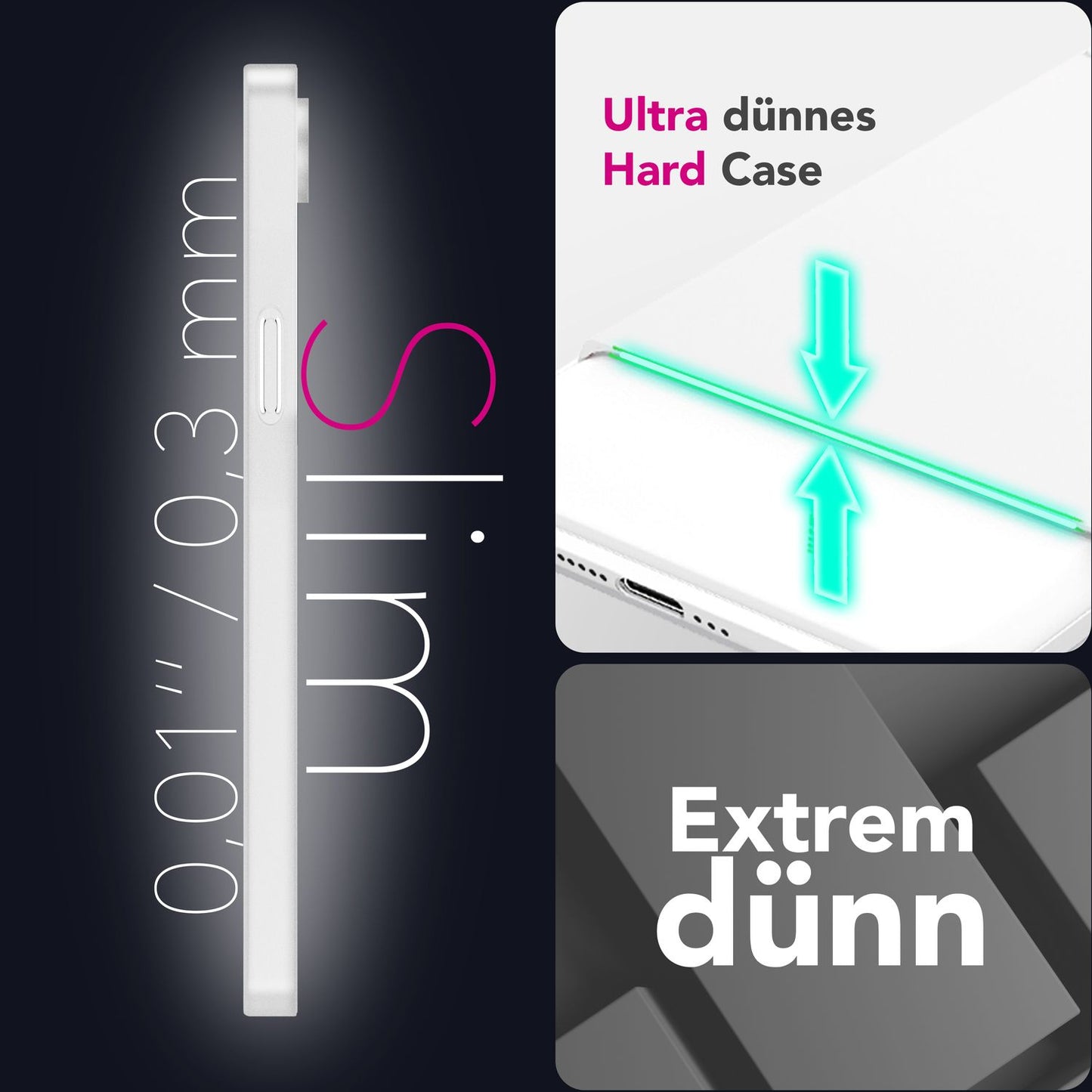 NALIA Ultra Slim Hardcase für iPhone 16e / 17e – Matt & 0.3mm Dünn – PHANTOM (Hauchdünnes Cover & Kamera-Vollschutz) – Marke aus Berlin