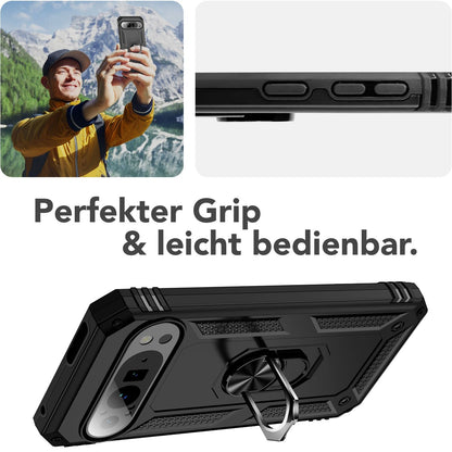 NALIA Panzerhülle für Google Pixel 9 Pro – Ring-Ständer 360° & Magnet-Halterung Kompatibel – RINGDEFEND (Stoßfestes Outdoor Case) – Marke aus Berlin