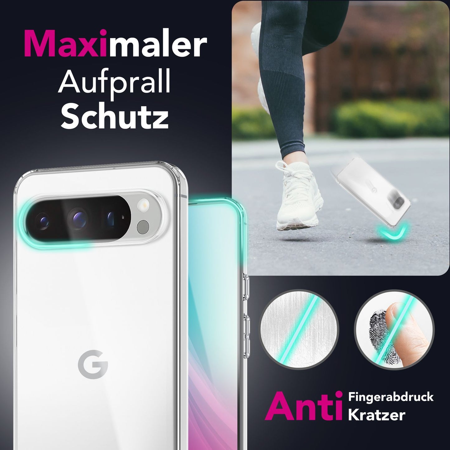 NALIA Transparente Silikonhülle für Google Pixel 9 Pro – Anti-Gelb & Rutschfest – GLAZE (Handyhülle Kristallklar, Schlank & Stoßfest) – Marke aus Berlin