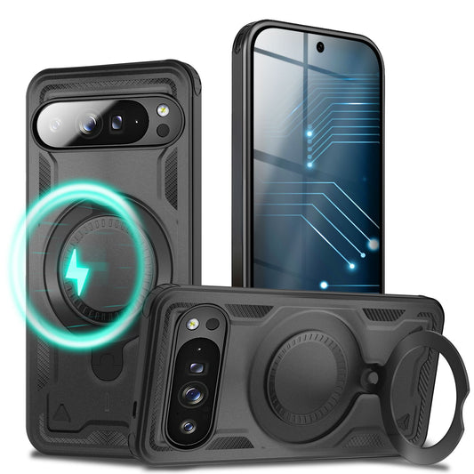 NALIA Magnetische Panzerhülle für Google Pixel 9 Pro – Ring-Halterung 360° & MagSafe kompatibel – STORMGUARD (Outdoor Case) – Marke aus Berlin
