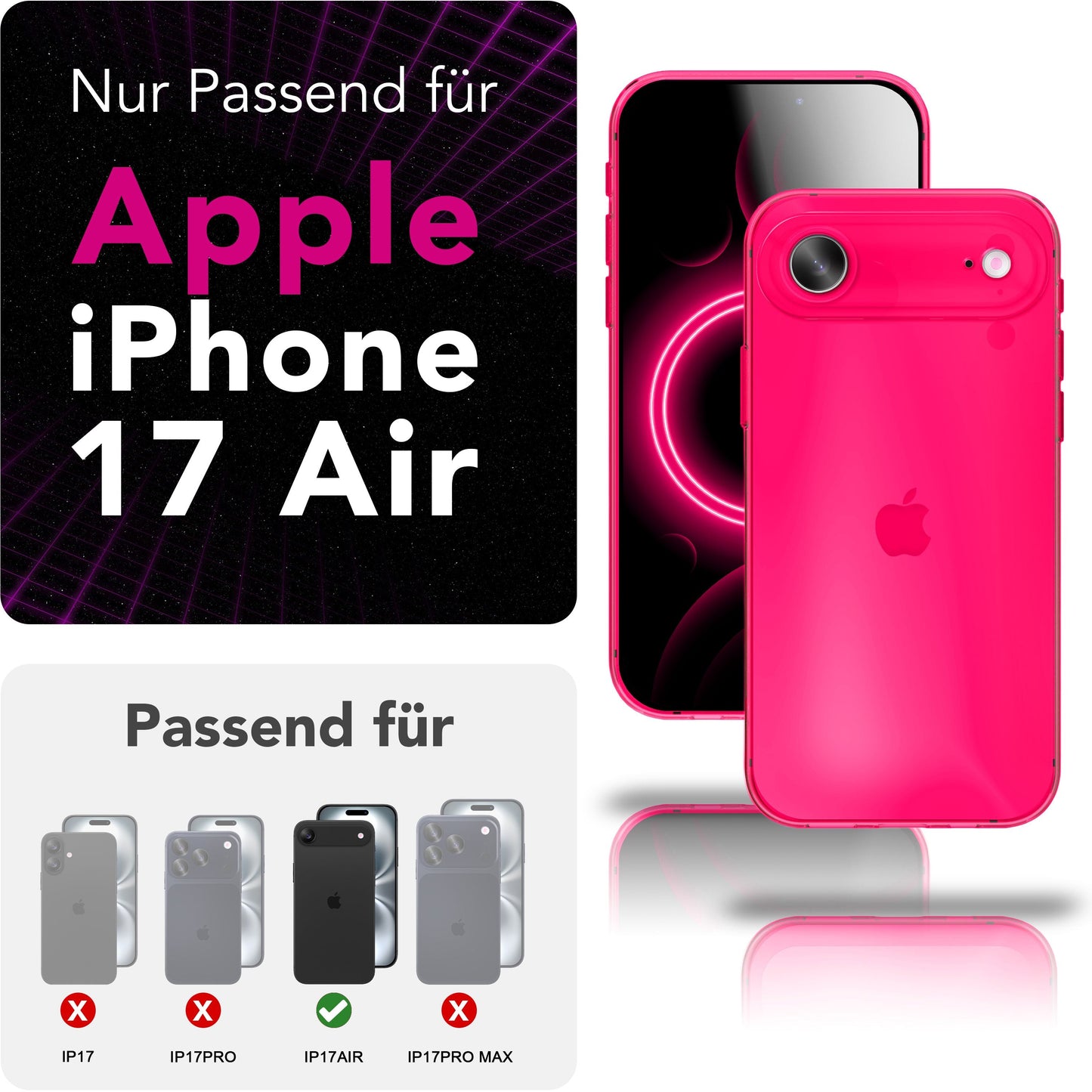 NALIA Neon Silikonhülle für iPhone 17 Air – Knallige Signal-Farbe & Linsenschutz – VIBE (Transparentes Case) – Marke aus Berlin