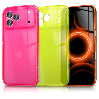 NALIA Neon Silikonhülle für iPhone 17 Pro – Knallige Signal-Farbe & Linsenschutz – VIBE (Transparentes Case) – Marke aus Berlin