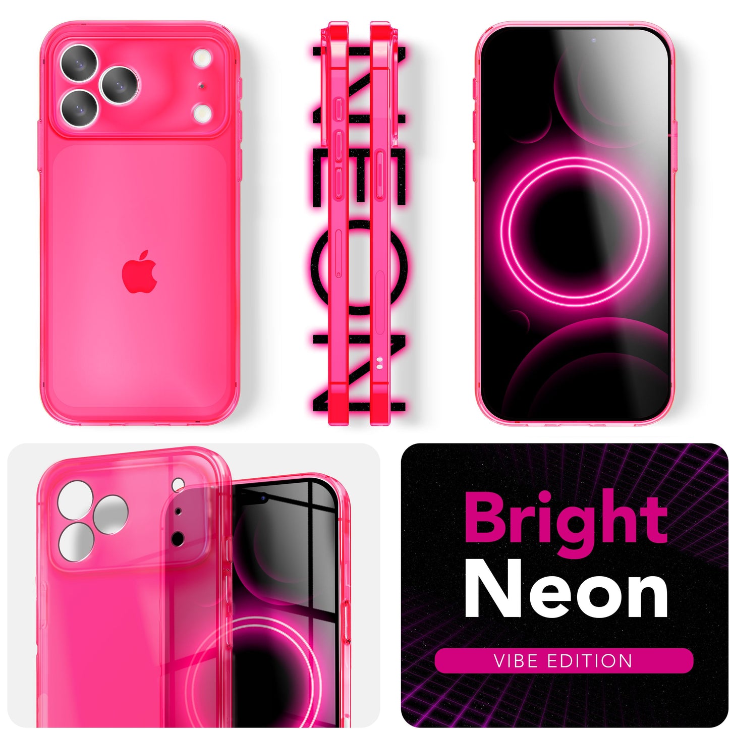 NALIA Neon Silikonhülle für iPhone 17 Pro – Knallige Signal-Farbe & Linsenschutz – VIBE (Transparentes Case) – Marke aus Berlin