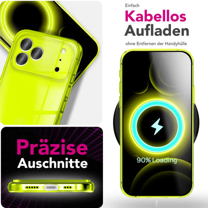 NALIA Neon Silikonhülle für iPhone 17 Pro – Knallige Signal-Farbe & Linsenschutz – VIBE (Transparentes Case) – Marke aus Berlin