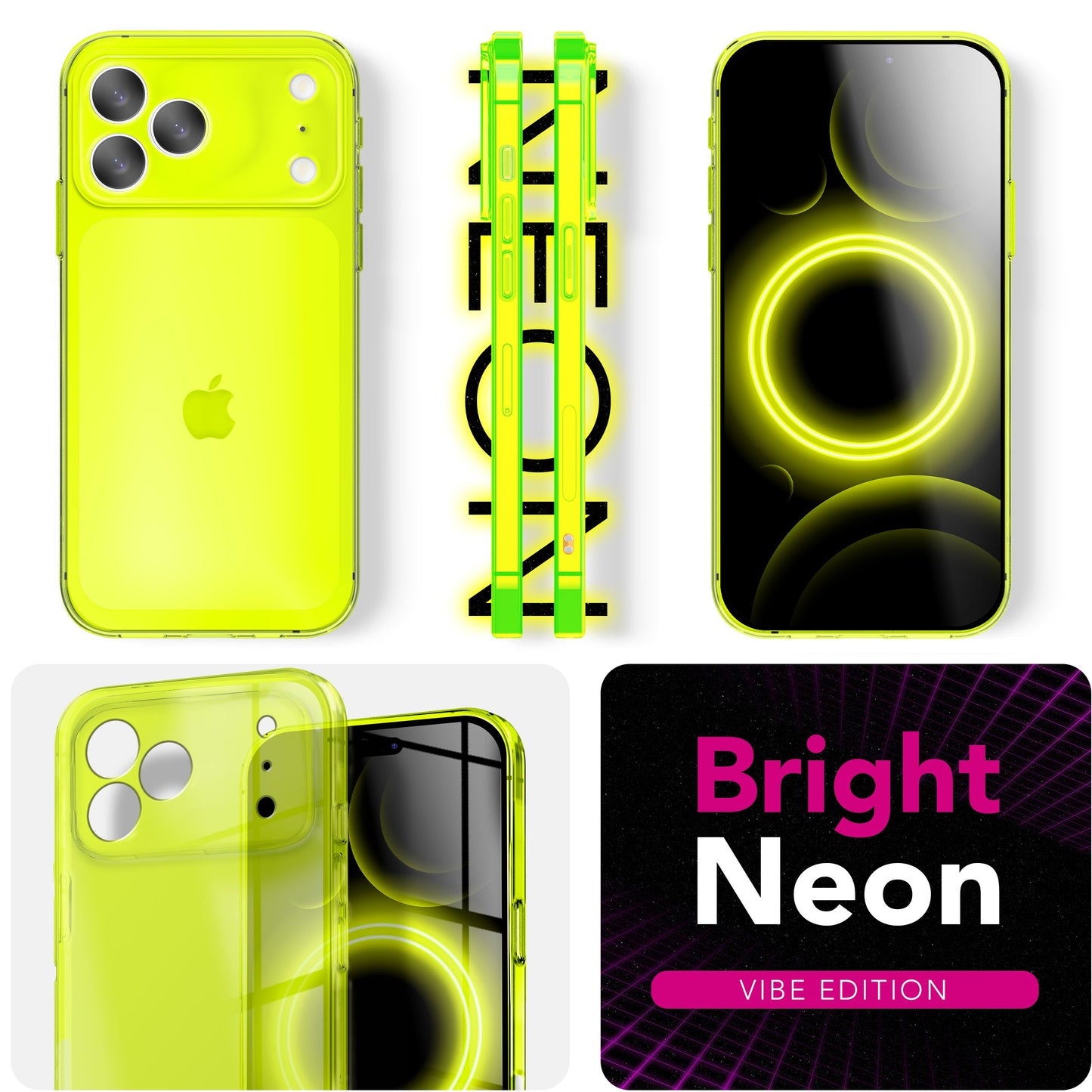 NALIA Neon Silikonhülle für iPhone 17 Pro – Knallige Signal-Farbe & Linsenschutz – VIBE (Transparentes Case) – Marke aus Berlin