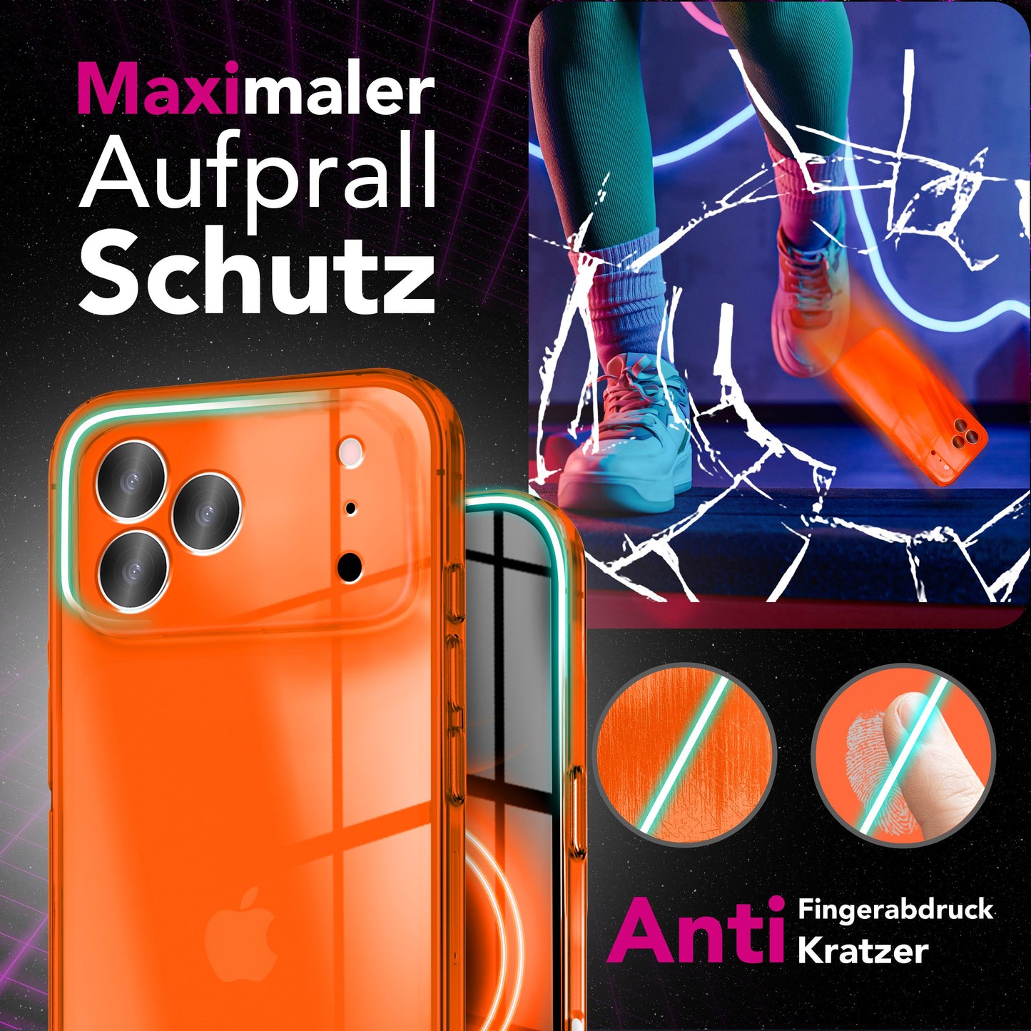 NALIA Neon Silikonhülle für iPhone 17 Pro – Knallige Signal-Farbe & Linsenschutz – VIBE (Transparentes Case) – Marke aus Berlin