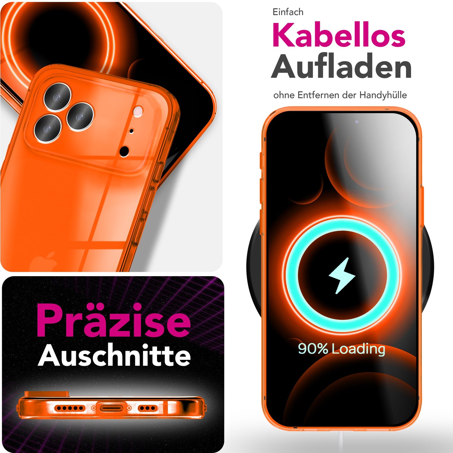 NALIA Neon Silikonhülle für iPhone 17 Pro – Knallige Signal-Farbe & Linsenschutz – VIBE (Transparentes Case) – Marke aus Berlin