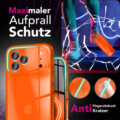 NALIA Neon Silikonhülle für iPhone 17 Pro Max – Knallige Signal-Farbe & Linsenschutz – VIBE (Transparentes Case) – Marke aus Berlin
