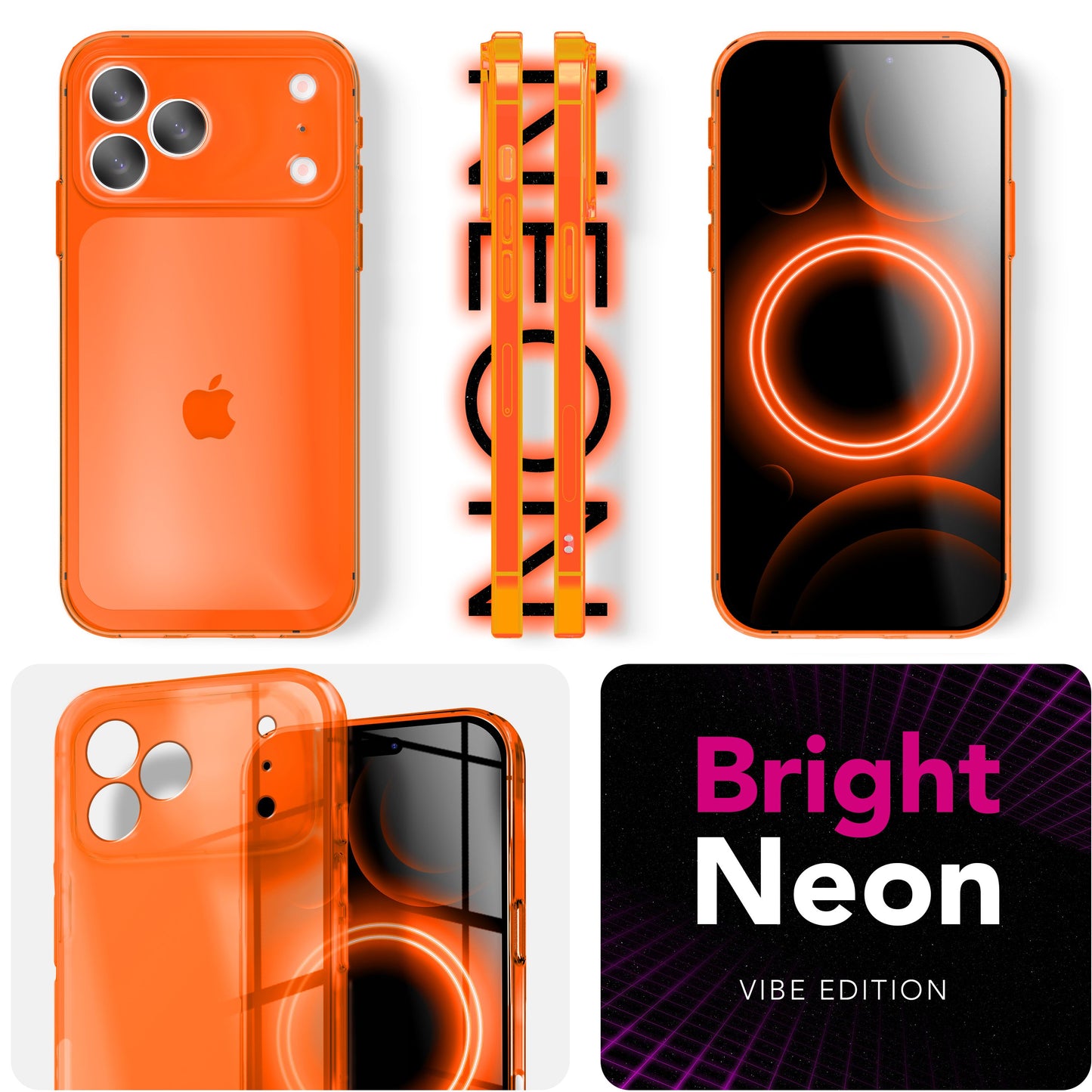 NALIA Neon Silikonhülle für iPhone 17 Pro Max – Knallige Signal-Farbe & Linsenschutz – VIBE (Transparentes Case) – Marke aus Berlin
