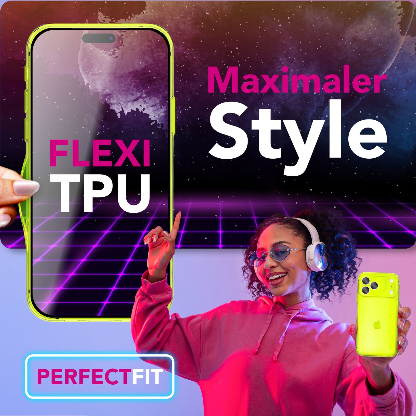 NALIA Neon Silikonhülle für iPhone 17 Pro Max – Knallige Signal-Farbe & Linsenschutz – VIBE (Transparentes Case) – Marke aus Berlin