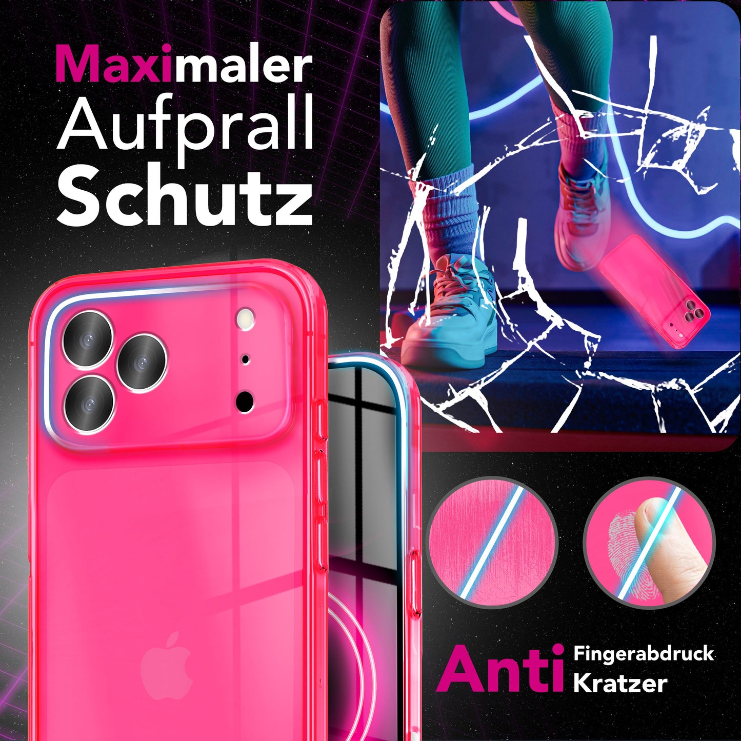 NALIA Neon Silikonhülle für iPhone 17 Pro Max – Knallige Signal-Farbe & Linsenschutz – VIBE (Transparentes Case) – Marke aus Berlin