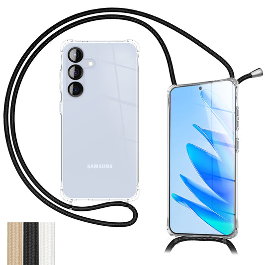 NALIA Handykette für Samsung Galaxy S25 FE – Transparentes Hybrid-Case & Band – HANGIT PRO (Anti-Gelb Rückseite & Verstellbar) – Marke aus Berlin